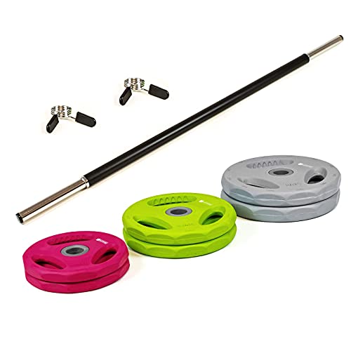 Foto von Xylo Sapphire 20kg Lang Hantel Set Gewichte Hantelscheiben Krafttraining 2 in1 Hantelset Gummi Langhantelstange inkl. 6 Hantelscheiben Home Gym Heimtraining Muskulatur Unisex