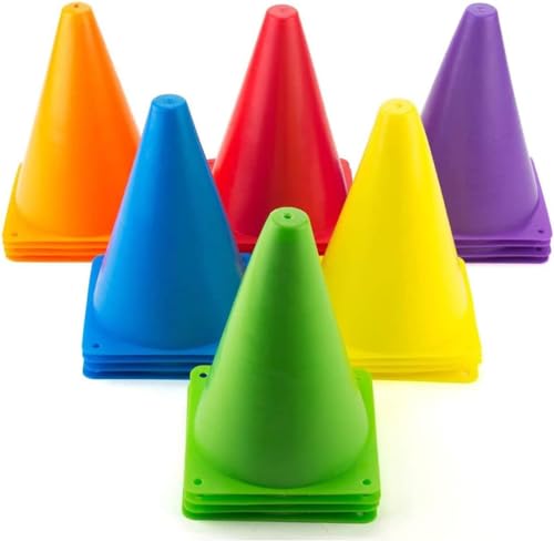 Faswin 30 Pack Soccer Cones, 7 Inch Colored Cones for Sports, Traffic Cones Training Agility Field Marker Plastic Cone for Skating, Football, Games, Indoor Outdoor Activity & Festive Events, 6 Colors