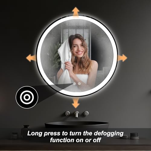 Image of Sweetcrispy 36-Inch Round LED Bathroom Backlit Mirror with Lights, Circle Vanity Mirror with Anti-Fog, Dimmable, 3-Color Light, Memory Function, Tempered Glass