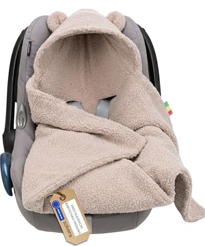 Einschlagdecke Baby Babyschale Kinderwagen Sommer Decke für Neugeborene & Babys bis max. 4 Monate Frühling & Herbst Kuschel-Bouclé Lammfell-Optik | Maxi Cosi Blanket | 80x80cm(Beige 3 und 5 -Punkt)