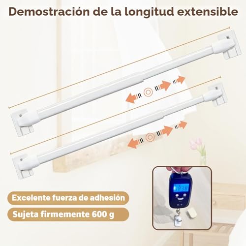 Miniatura 4 de Barra De Cortina De Plástico Ajustable, Barra De Cortina Elástica Para Ventana, Barras De Gabinete, Barra De Tensión, Barra De Cortina Adhesiva, Ganchos, 2 Piezas, 50-80cm