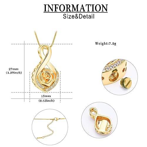 Roseflower Cremation Jewelry for Ashes Infinity Urn Necklace for Ashes Memorial Keepsakes Jewelry for Women Girl Pets Loved One Memorial Jewelry (Golden)2