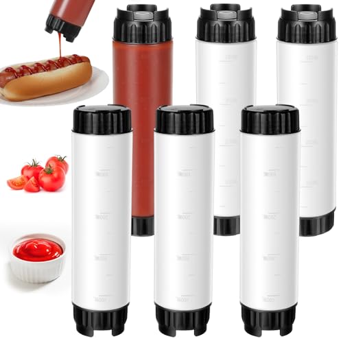 6 Pcs Inverted Ketchup Squeeze Bottle 16 Oz Refillable Condiment Squeeze Bottles Plastic Sauce Bottles Squeezes Tip Large Valve Dispenser for Restaurants, Food Trucks, Pancake Salad Squirt (Black)