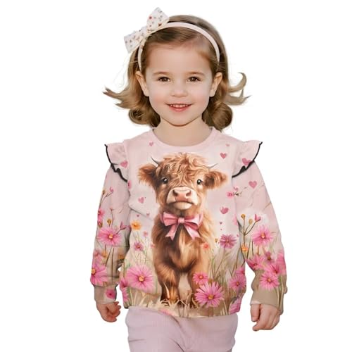 GePrint Girls Sweatshirt Versatile Ruffle Long Sleeve Girls Top Round Neck Polyester Spandex Fabric for Girl Aged 1-82