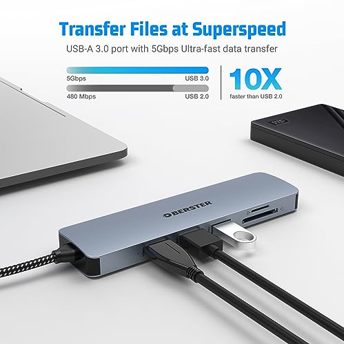 OBERSTER USB C Hub, 6 in 1 USB C to USB Adapter, USB C Multiport Dongle with 4K HDMI, 3 x USB 3.0 - Image 2