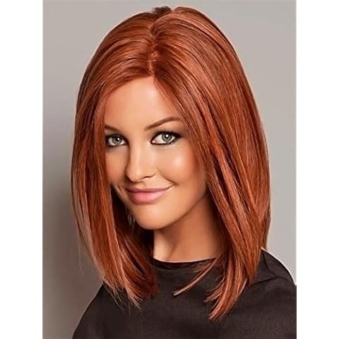 PORSMEER Short Bob Straight Hair Wigs for Women Shoulder Length Full Wig Natural Ginger Red Color Cover
