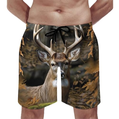 Camouflage Deer Mens Swim Trunks Quick Dry Hawaii Bathing Suit Board Shorts with Mesh Lining-