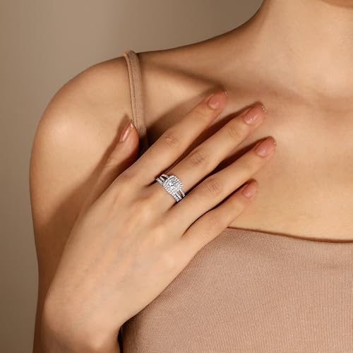 925 Sterling Silver Bridal Rings Sets for Women Halo Cubic Zirconia Engagement Ring Wedding Band Size 4-12.54