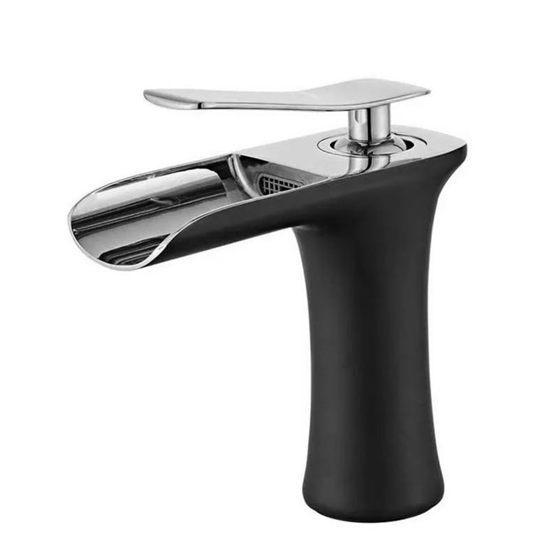 Rubinetti Vintage per Bagno Miscelatore Lavabo Lavandino Bagno Cascata Miscelatore Monocomando Acqua Calda Fredda, Nero + Cromo