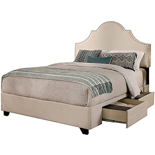 Portman Fabric Upholstered Steel-Core Platform Cal. King Bed/2-Drawers Ivory,California King