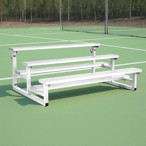 Image of VEVOR Mobile Bleachers, 3-Row Tip-N-Roll Spectator Bleachers with 4 Swivel Casters, Heavy-Duty Aluminum Alloy Seating with Double Foot Planks, Holds 750 lbs / 340 kg per Tier, for Sports Events