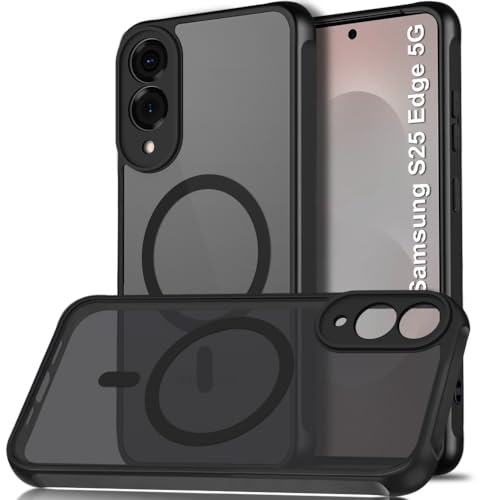 Image of TheGiftKart Hybrid Matte Frosted Translucent Back Cover Case for Samsung Galaxy S25 Edge 5G Compatible with MagSafe | Shockproof Design | Camera Protection Module | Hard Cover (PC & TPU, Frost Black)