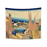YONGFOTO Tapiz Japones Ukiyo-e Monte Fuji 36 Vistas Habitación Colgar de la Pared el Timberyard en Honjo Tatekawa Mural Japonesa Pintura Hokusai Cuadro 180x160cm