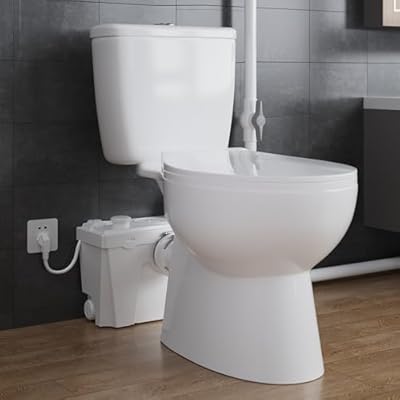 500W Macerating Toilet with Pump for Basement Upflush System, Two-Piece Toilet Compact Bowl, Sewerage Pump with 4 Inlets for Toilet Kitchen Basin Shower Waste Water Disposal, 23 ft. Vertical