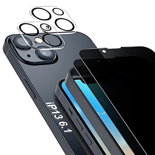 SAEYON [4 Piezas] 2 Anti-Espía Privacidad Protector de Pantalla & 2 Protector Lente de Cristal Compatible Apple iPhone 13, 6,1 Pulgadas Protector Cámara + HD Anti-Spy Intimidad Cristal Vidrio Templado Cover