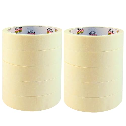 Double Dragon All Purpose Masking Tape, 12 Rolls, 50m Long, 24mm Wide | Beige Decorators Tape for Indoor Painting, DIY, Crafts etc| Easy-Tear Paper Tape for Walls, Art, School & Office Use