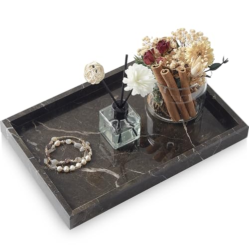 Image of Brown Marble Tray,Pure Natural Vanity Tray | Marble Tray for Kitchen Counter Non-Ceramic /Non-Resin,Stone Trays 12 x 8 inch