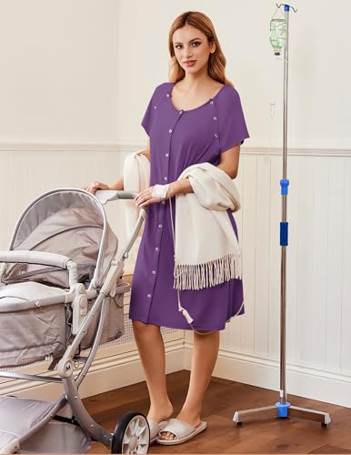 Image of Ekouaer Labor Delivery Gown Nursing Braeastfeeding Dress Maternity Clothes