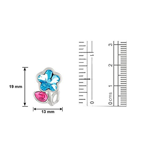 Pink Flower Swarovski Crystal Rhodium Plated Earrings