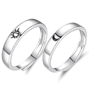 Beydodo Trouwringen 925 zilver paar prijs, verlovingsring paar met gravure I Love You zon maan trouwringen nikkelvrij…