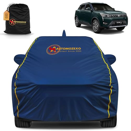 Image of XUV 300 100% Waterproof Car Cover for All Weather Protection with Mirror & Antena Pocket Inner Cotton Triple Stitched Cover with Adjustable Belt Bottom Elastic to Secure Fit -Blue