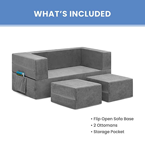 Delta Children Convertible Sofa and Play Set for Kids and Toddlers Modular Foam Couch and Flip Out Lounger with 2 Ottomans, Grey by Delta Children - Image 4