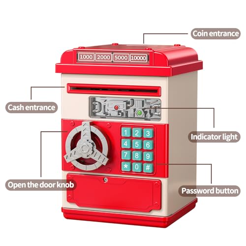 Cofrinho de brinquedo para meninas e meninos, grandes cofres eletrônicos com proteção por senha, cai