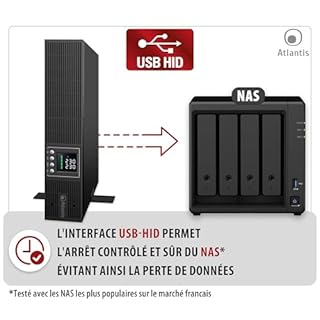 Atlantis A03-OP1502P-RC Pro Onduleur (UPS) Online Double Conversion et Pure sinusoïde avec Une Puissance de 1500VA 1350W, Serveur Rack, écran LCD, USB, RS-232, 8 Sorties IEC, Slot SNMP, 3x12V-9Ah