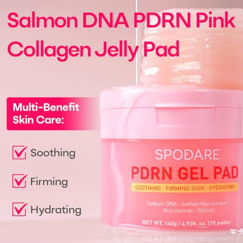 SPODARE Toner Pads Salmon DNA PDRN Collagen Jelly Pad, Heart Shape Gel Toner Pad with Collagen & Niacinamide for Soothing, Firming, Uneven Skin Tone - 70 Pads (1 Pack) — view 2