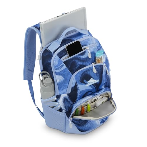 Image of High Sierra Swoop SG Backpack, Travel or Work Laptop Bookbag with Drop Protection Pocket, and Tablet Sleeve, One Size, Blue Marble Swirl