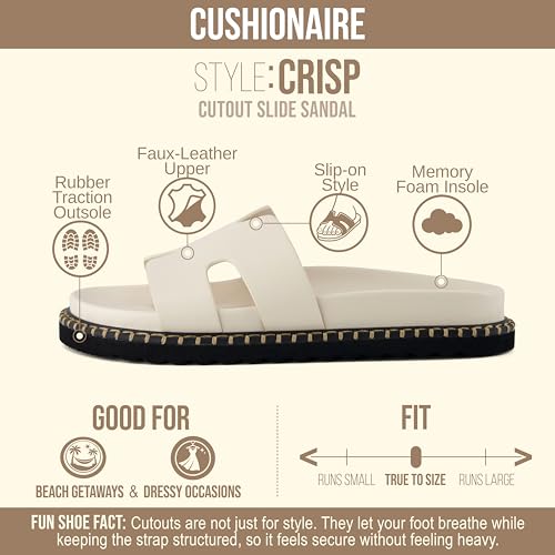 CUSHIONAIRE Crisp Women’s Slide Sandal – Faux Leather Cutout Slip-On with Artisan Stitching & Memory Foam, Wide Widths Available, CREAM 8.5 by CUSHIONAIRE - Used condition - Image 4