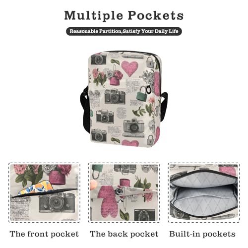 KLL Heart Locks Flowers Camera Retro messenger bags Vegan Leather crossbody bag men Travel Shoulder Handbags2