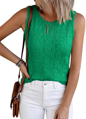 BTFBM Crochet Tank Tops for Women Hollow Out Sleeveless Loose Sweater Vest Top Summer Spring 2026 Beach Vacation Clothes(Green, Medium)