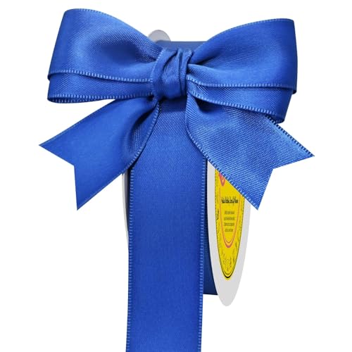Image of Double Face Royal Blue Satin Ribbon 1 inch X 25 Yards Polyester Royal Blue Ribbon for Gift Wrapping Very Suitable for Weddings Party Hair Bow Invitation Decorations and More