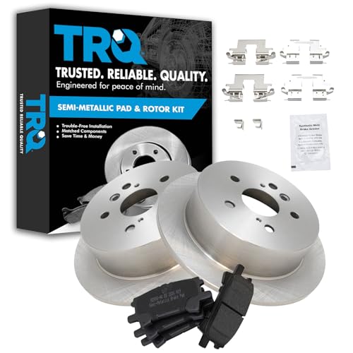 TRQ Rear Brake Pad and Rotor Set Semi Metallic Rotors Compatible with 2004-2006 Lexus RX330 2007-2009 RX350 2006-2008 RX400h 2004-2007 Toyota Highlander