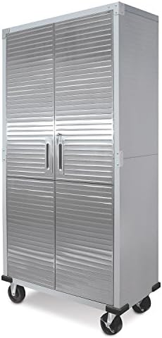 Metal Storage Cabinet 4 Shelves Rolling Tool Garage Warehouse Studio Shelving Stainless Steel Locking File Doors - House Deals
