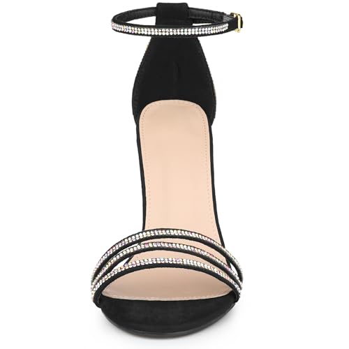 Allegra K Women's Rhinestone Ankle Strap Open Toe Black Stiletto Heels Sandals - 7 M US