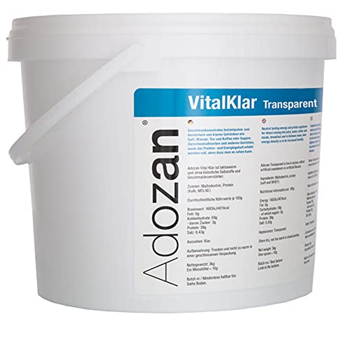Adozan Vital Klar – Hochkalorisches Energie- & Protein Pulver für Mangelernährung & Gewichtszunahme | Ohne Zucker, Fett | Für Klare Getränke & Speisen | Geriatrie, Onkologie & Rekonvaleszenz | 3kg