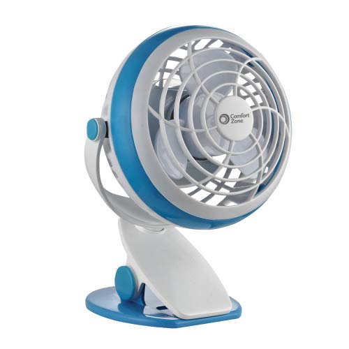 Comfort Zone Dual Base Combo Clip or Desk Fan, USB or Battery Powered, 4 inch, Single Speed Setting, Adjustable Tilt, Lightweight, Ideal for Home, Bedroom, Office, or Dorm, CZBT4BL by COMFORT ZONE - Used condition - Image 2