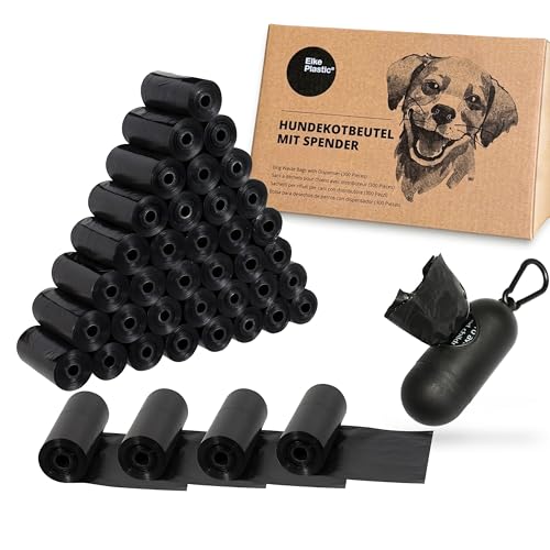 Elke-Plastic Hundekotbeutel mit Spender und Leinenclip, 300 Stück, auslaufsichere, extra dicke Kotbeutel, unparfümiert, 15 Beutel pro Rolle 22,5x31cm
