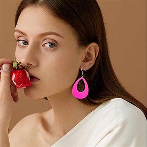 Oval Neon Earrings for Women Unique Retro Acrylic Lightweight 70s 80s 90s Teardrop Hollow Dangle Drop Statement Earrings 1980's Halloween Outfit Party Costume Accessories3