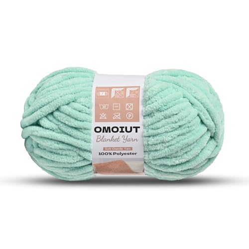 Image of Mint Green Chunky Chenille Yarn for Crocheting, Soft Baby Blanket Yarn, Chunky Knit Blanket Crochet Yarn, #7 Super Bulky, 3.5 oz /54.6 yds Fluffy Velvet Amigurumi Yarn