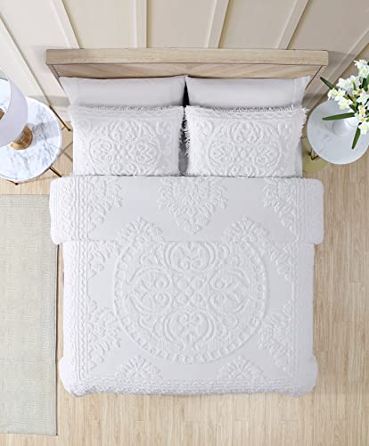 Beatrice Home Fashions Medallion Chenille Bedspread, Queen, White #TOP1