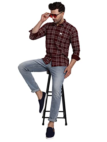 Image of Majestic Man Slim Fit Cotton Casual Check Shirt for Men