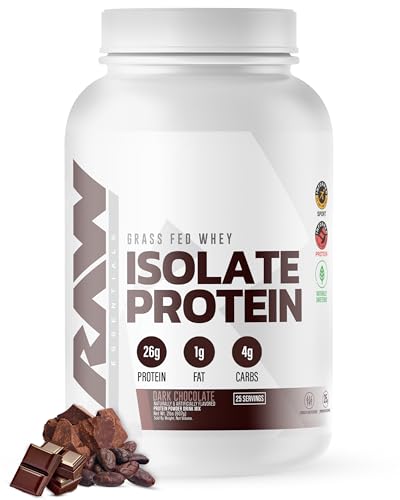 RAW Whey Isolate Protein Powder, Dark Chocolate - 100% Grass-Fed Sports Nutrition Whey Protein Powder for Muscle Growth & Recovery - Low-Fat, Low Carb, Naturally Flavored & Sweetened - 25 Servings