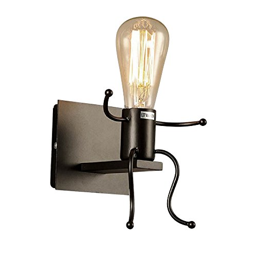 KAWELL Créatif Rétro Applique Murale Intérieur Vintage Lampe Murale Industriel Lampe de Mur Fer à Repasser Art Déco E27 Base pour Bar, Chambre à Coucher, Cuisine, Restaurant, Café, Couloir,Noir