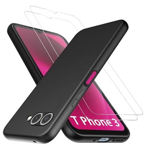 GIOPUEY Hülle für Telekom T Phone 3 [mit 2 Stück Glas Schutzfolie] Ultra Dünn TPU T Phone 3 Hülle Case Stoßfest - Schwarz