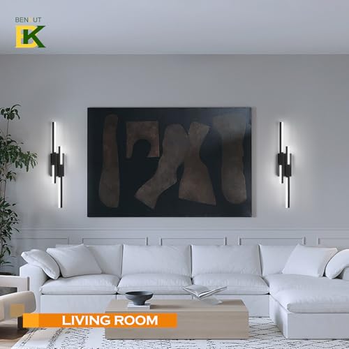 Image of Benkut Modern LED Vanity Lights Set of 2, Black Wall Sconce with Remote Control Dimmable Indoor Wall Light Bedside Remote Sconce for Bedroom Bathroom Living Dining Room (27.6inch 2 Pack)