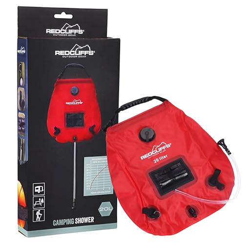 Tool & Tree Doccia solare da campeggio in rosso, 20 litri, borsa pieghevole con soffione doccia e rubinetto, energia solare sostenibile per rinfresco mobile, perfetta per campeggio, escursioni e
