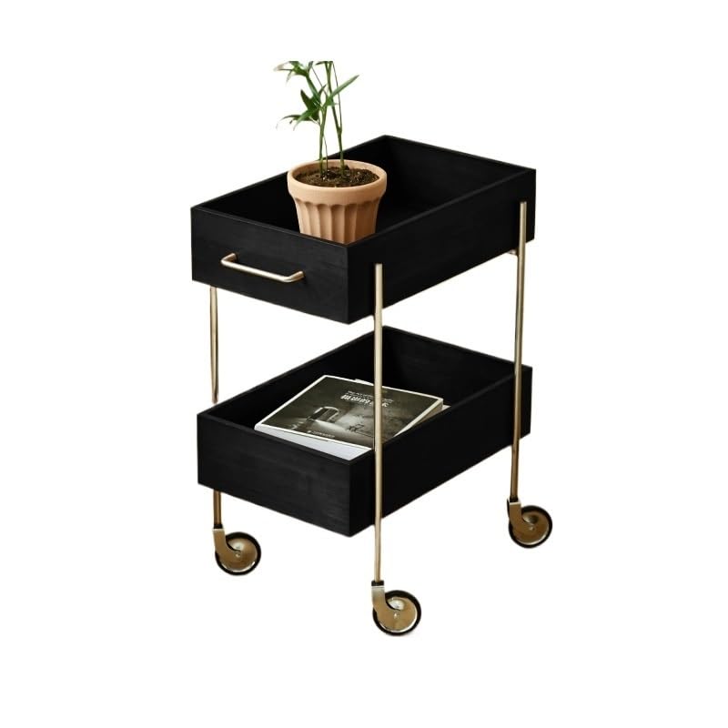 Mueble Del Salón Carro de almacenamiento for mesa auxiliar de segunda mano, carrito lateral de comedor de acero inoxidable, estante de almacenamiento for sofá móvil de doble capa de madera for sala de